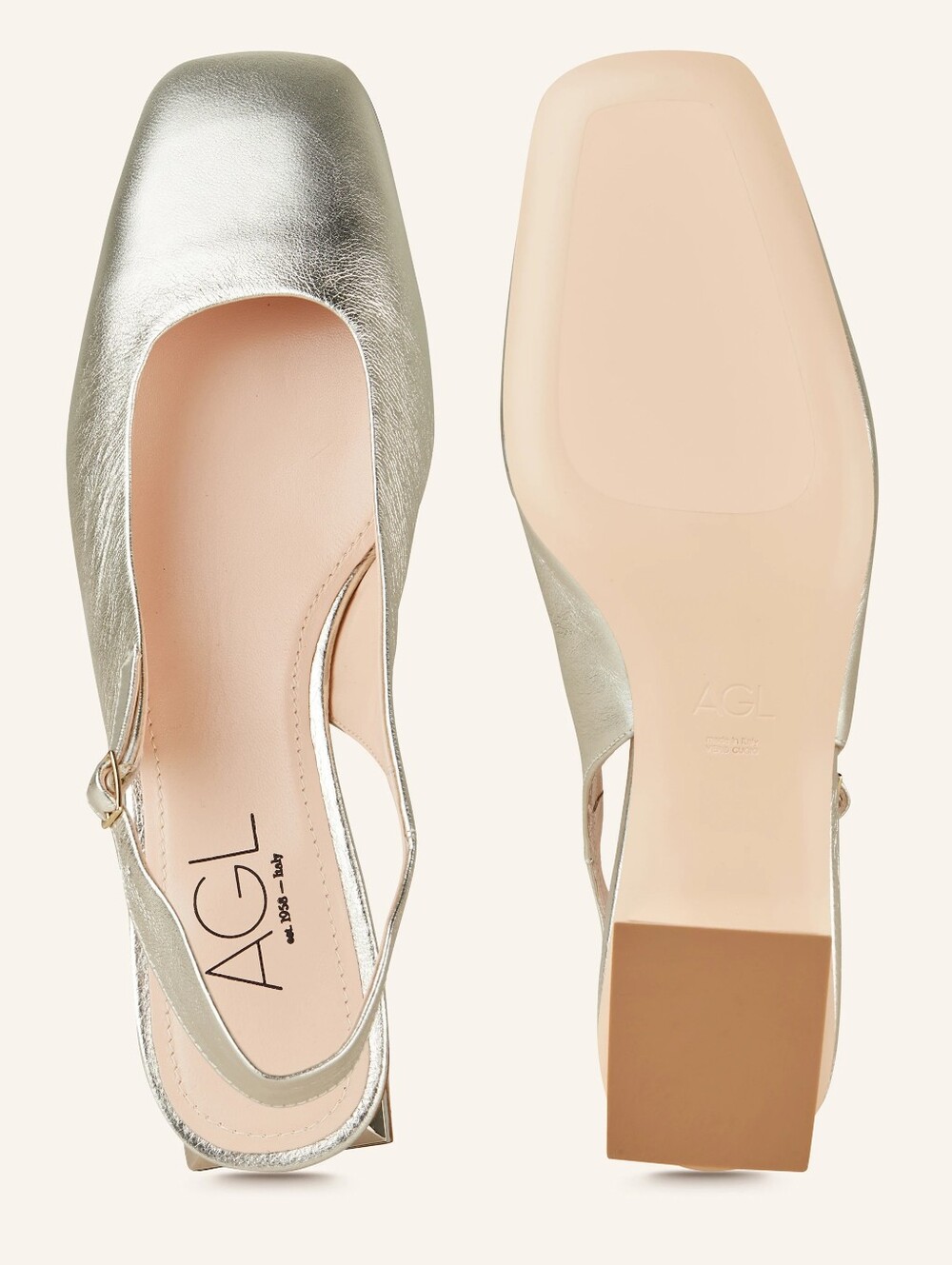 AGL Angie Gold  Metallic Leather Slingback Square Toe Ballet Flats Size 38 8